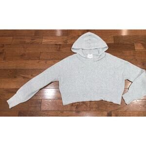 Pink Rose Gray Ribbed Cropped Hoodie Size S